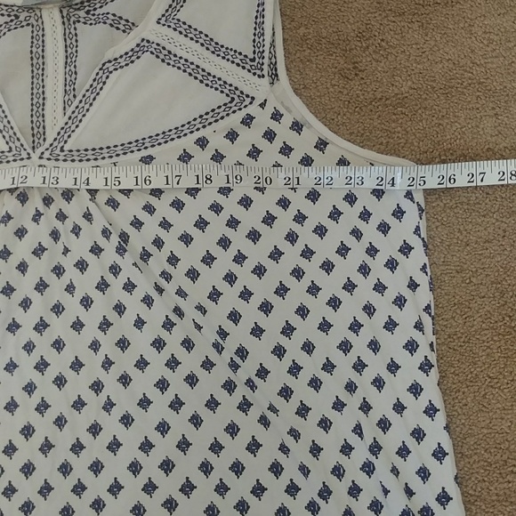 Dalia Boho Sleeveless White And Blue Embroidered Design Tunic Neckline Top - Picture 11 of 12